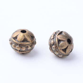 Tibetan Style Alloy Beads, Round, Cadmium Free & Nickel Free & Lead Free, Antique Bronze, 8x7mm, Hole: 1mm