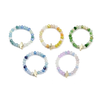 Lightning Bolt Non-magnetic Synthetic Hematite & Glass Beaded Stretch Rings, Mixed Color, 6.5mm, Inner Diameter: 18mm