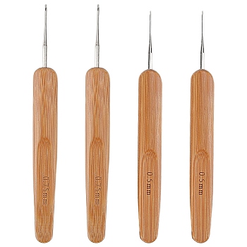 4Pcs 2 Styles Bamboo Handle Iron Crochet Hook Needles, Peru, 133~136x13x7mm, Pin: 0.5~0.75mm, 2pcs/style