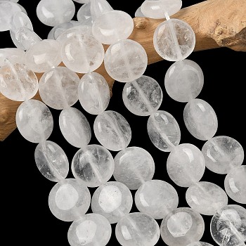 Natural Angola Quartz Crystal Beads Strands, Rock Crystal, Flat Round, 15~15.5x6mm, Hole: 0.8~1mm, about 26pcs/strand, 15.55~15.71 inch(39.5~39.9cm)