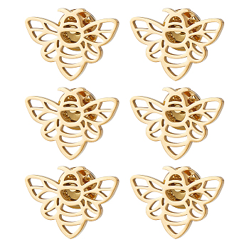 6Pcs Bees 304 Stainless Steel Lapel Pin Backs for Backpack Clothes, Silver, 20x27mm