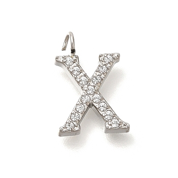 304 Stainless Steel Micro Pave Cubic Zirconia Pendants, Letter A~Z Charms, Letter X, 12.5x8.5x2mm, Hole: 2mm