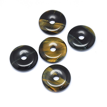 Natural Tiger Eye Pendants, Donut/Pi Disc, Donut Width: 12mm, 30x5~7mm, Hole: 6mm
