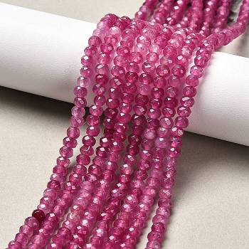 Natural White Jade Bead Strands, Dyed, Faceted, Rondelle, Dark Violet, 4~5x3mm, Hole: 0.5mm, about 115~120pcs/strand, 13.39~13.98 inch(34~35.5cm)