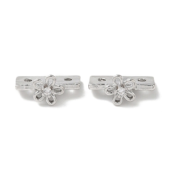 Brass Micro Pave Clear Cubic Zirconia Slide Charms, Flower, Platinum, 6x12.5x7mm, Hole: 1.4mm
