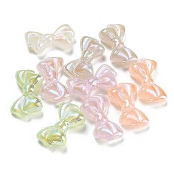 Iridescent Plating Acrylic Beads, Bowknot, Mixed Color, 15.5x25.5x7.5mm, Hole: 1.8mm