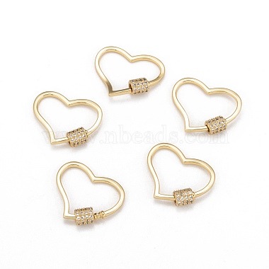 Real 18K Gold Plated Clear Heart Brass+Cubic Zirconia Locking Carabiner