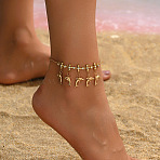 Ccean Aolly & Iron Crystal Rhinestone Tassel Anklets, Dolphin, Golden, 8-1/4 inch(210mm)(WG0D90F-01)
