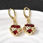 Heart Brass Brass Micro Pave Cubic Zirconia Hoop Earrings, with Glass, Long-Lasting Plated, Cadmium Free & Lead Free, Golden, 31x12.5mm(EJEW-P333-10A-G)