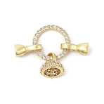 Brass Micro Pave Clear Cubic Zirconia Fold Over Clasps, Cadmium Free & Nickel Free & Lead Free, Ring, Real 18K Gold Plated, 31mm(KK-U059-17G)
