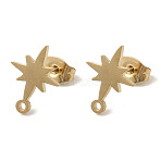 Ion Plating(IP) 304 Stainless Steel Stud Earring Findings, Star, Golden, 12x9.5~11mm, Hole: 1.2mm, Pin: 0.7x11mm(X-STAS-I206-57G)