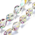 Half Rainbow Plated Electroplate Transparent Glass Beads Strands, Nuggets, Violet, 22x12.5x15mm, Hole: 1.4mm, about 30pcs/strand, 25.20''(64cm)(EGLA-E060-01A-HR02)