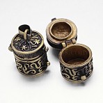 Rack Plating Brass Prayer Box Pendants, Wish Box, Carved Column, Nickel Free, Antique Bronze, 20x14x18mm, Hole: 5x3mm(KK-E738-06AB-NF)