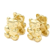 Rack Plating Brass Hoop Earrings, Bear, Real 16K Gold Plated, 18x12.5x15.5mm(EJEW-M225-02G)