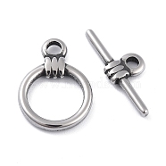 304 Stainless Steel Toggle Clasps, Ring, Antique Silver, 22x16x3mm, Hole: 2.3mm(STAS-I190-01AS)