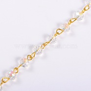 Handmade Rondelle Glass Beads Chains for Necklaces Bracelets Making, with Golden Iron Eye Pin, Unwelded, Clear, 39.3 inch, Glass Beads: 6x4mm(AJEW-JB00037-04)