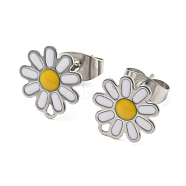 304 Stainless Steel Stud Earrings, Flower, White, 10x10mm(STAS-B047-28P-01)