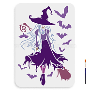 US 1Pc Halloween PET Hollow Out Drawing Painting Stencils, with 1Pc Art Paint Brushes, for DIY Scrapbook, Photo Album, Witch, 297x210mm, 1pc(DIY-MA0003-83B)
