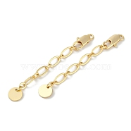 Brass Ends with Chains, Flat Round, Real 18K Gold Plated, 59mm, Hole: 2.5mm(KK-P283-34G)