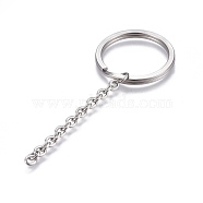 304 Stainless Steel Split Key Ring Clasps, For Keychain Making, with Extended Cable Chains, Stainless Steel Color, 85mm, Ring: 30x3mm(STAS-L226-009E)