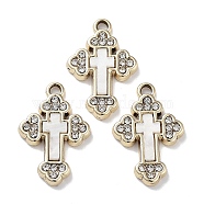 Alloy Pendants, with Shell and Rhinestone, Cadmium Free & Lead Free, Cross, 20.5x13.5x2.5mm, Hole: 1.5mm(FIND-C042-07G-01)