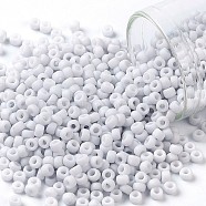 TOHO Round Seed Beads, Japanese Seed Beads, (767) Opaque Pastel Frost Light Gray, 8/0, 3mm, Hole: 1mm, about 222pcs/bottle, 10g/bottle(SEED-JPTR08-0767)
