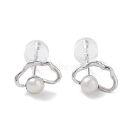 Natural Pearl Stud Earrings for Women, with Sterling Silver Pins, Cloud, 7x9.5mm(EJEW-C083-07D-P)