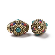 Handmade Tibetan Style Beads, with Brass Findings and Synthetic Turquoise, Oval, Antique Golden, Dark Cyan, 21.5x16mm, Hole: 2mm(TIBEB-C002-03AG)