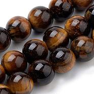 Natural Tiger Eye Beads Strands, Round, 4mm, Hole: 1mm, about 90pcs/strand, 15.7 inch(G-S259-21-4mm)