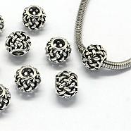Alloy European Beads, Large Hole Beads, Rondelle, Hollow, Antique Silver, 11x9mm, Hole: 4.5mm(PALLOY-S079-011AS)