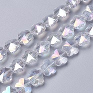 Electroplate Glass Beads Strands, Faceted, Flower, AB Color Plated, Clear, 9.5~10x6~6.5mm, Hole: 1mm, about 25pcs/strand, 9.25 inch(23.5cm)(EGLA-J148-A-AB01)