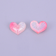Resin Cabochons, with Glitter Powder, DIY Accessories, Heart, Pink, 17x20x6mm(RESI-CJC0001-74C)