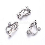 304 Stainless Steel Clip-on Earring Findings, Stainless Steel Color, 12x6x8.5mm, Hole: 1mm(X-STAS-O110-21P)