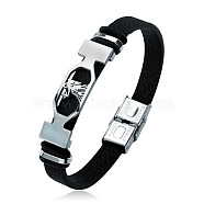 201 Stainless Steel Constellation Beaded Bracelet, Leather Cord Gothic Bracelet for Men Women, Virgo, 8-1/4 inch(21cm)(ZODI-PW0001-044B)