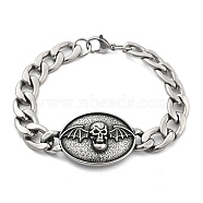 304 Stainless Steel Curb Chains Bancelets, Skull, 8-5/8 inch(22cm), Pendant: 26.5x53x7mm(BJEW-C082-01D-AS)