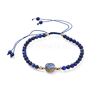 Adjustable Natural Lapis Lazuli(Dyed) Braided Bead Bracelets, with Natural Druzy Agate Links and Round Beads, Faceted, 2 inch(5cm)(BJEW-JB04558-02)