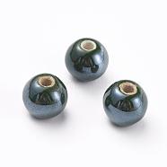 Handmade Porcelain Beads, Pearlized, Round, Dark Green, 12mm, Hole: 2~3mm(PORC-D001-12mm-01)