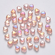 Transparent Spray Painted Glass Beads, AB Color Plated, Heart, PeachPuff, 6x6x4mm, Hole: 0.7mm(GLAA-R211-02-D03)