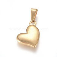 304 Stainless Steel Charms, Puffed Heart, Golden, 18x13x3.2mm, Hole: 7x3mm(STAS-I127-068G-01)