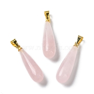 Natural Rose Quartz Teardrop Pendants, with Ion Plating(IP) Golden Plated Brass Findings, 26.5x7.5mm, Hole: 4.3x3.5mm(G-Q005-03G-08)