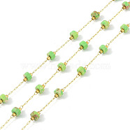 Ion Plating(IP) 304 Stainless Steel Chains, with Glass, with Natural Imperial Jasper, with Spool, Unwelded, Lawn Green, 4x2mm(AJEW-Q150-08G-03)