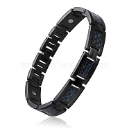 SHEGRACE Stainless Steel Panther Chain Watch Band Bracelets, with Carbon Fiber, Gunmetal, Blue, 9 inch(23cm)(JB660B)