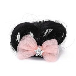 High Temperature Fiber Wigs for Children, with Gunmetal Iron Clips and Cloth, Bowknot, Pink, 40x56mm, 72mm, Inner Diameter: 43mm(OHAR-C003-04)