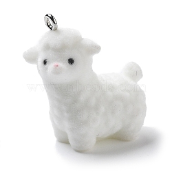 Resin Pendants, With Platinum Iron Loop, Alpaca Charms, Snow, 29x14x24mm, Hole: 2mm(RESI-Q007-04B)