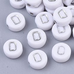 Plating Acrylic Beads, Silver Metal Enlaced, Horizontal Hole, Flat Round with Letter, White, Letter.O, 7x4mm, Hole: 1.2mm, about 3600pcs/500g.(PACR-R243-04O)