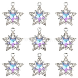 10Pcs Glass Pendants, with Alloy Finding, Platinum, Star, Medium Slate Blue, 18.5x16.5x5.5mm, Hole: 1.8mm(GLAA-YW0004-64A-06)