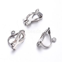 Non-Tarnish 304 Stainless Steel Clip-on Earring Findings, Stainless Steel Color, 12x6x8.5mm, Hole: 1mm(X-STAS-O110-21P)