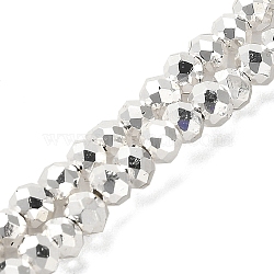 Electroplate Glass Beads Strands, Faceted, Rondelle, Silver, 4x3.5mm, Hole: 1mm, about 119~120pcs/strand, 15.75''(40cm)(EGLA-D030-15B-06)