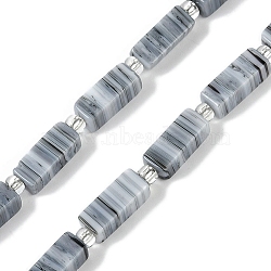 Handmade Lampwork Beads Strands, Rectangle with seed Beads, Silver, 10~11x4.5x4mm, Hole: 0.8mm, about 32~33pcs/strand, 15.94''(40.5cm)(LAMP-Q037-01B-08)