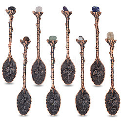 8Pcs 8 Styles Zinc Alloy Coffee Tea Spoon, Natural Gemstone Head Spoon, 99.5~102x19x10.5mm, 1pc/style(AJEW-NB0006-51)